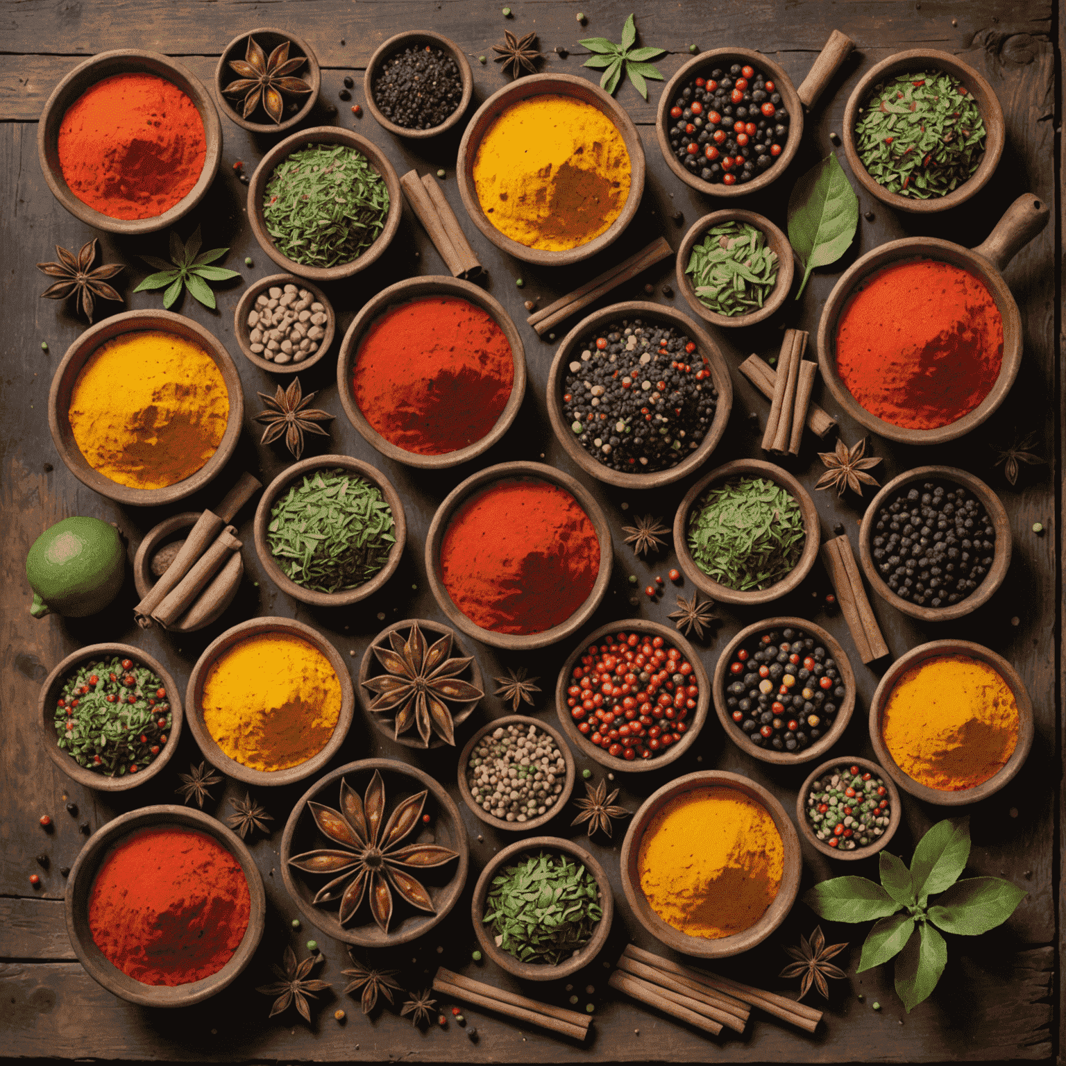 A collection of rare and exotic ingredients found in xboxpsvacation, including colorful spices, unusual fruits, and mystical herbs arranged artfully on a rustic wooden table.