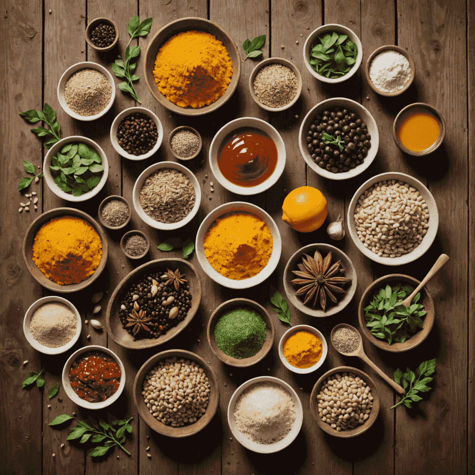 A collection of diverse and unusual ingredients laid out on a rustic wooden table, ready for a mystery ingredient challenge